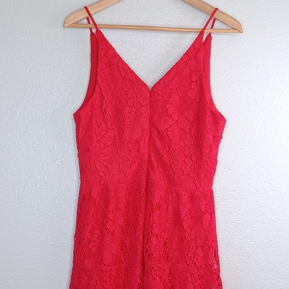Xscape Red Lace Evening Cocktail Valentine’s Day Midi Dress - Picture 5 of 16